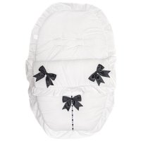 Plain White/Black Car Seat Footmuff/Cosytoe With Large Bows & Lace